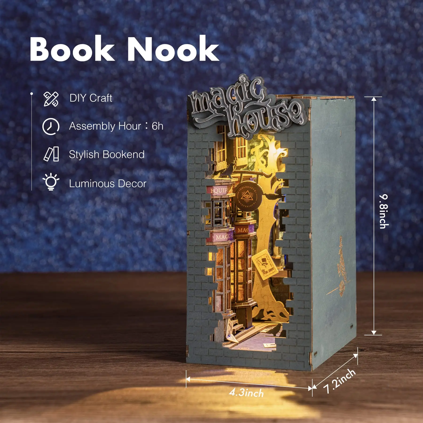 Rolife DIY 3D Wooden Book Nook Puzzle Kit with LED Bookend Diorama Miniature Bookshelf Set Ideal Gift for Adults And Teens