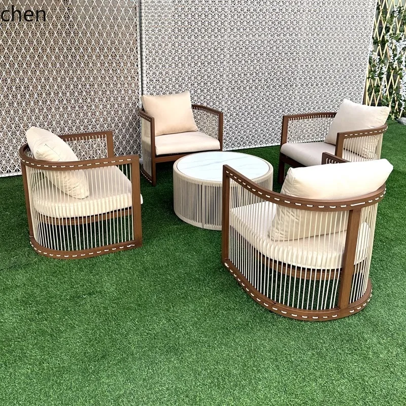 

HXL outdoor rattan sofa courtyard open-air hotel leisure dining chair garden waterproof coffee table combination