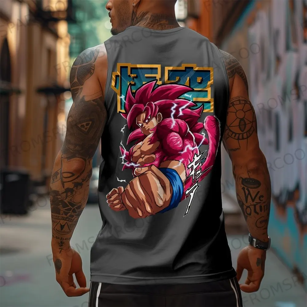 Dragon ball anime goku periférico impresso puro algodão regata 2025 ginásio roupas esportivas casuais masculino solto verão moda colete topo