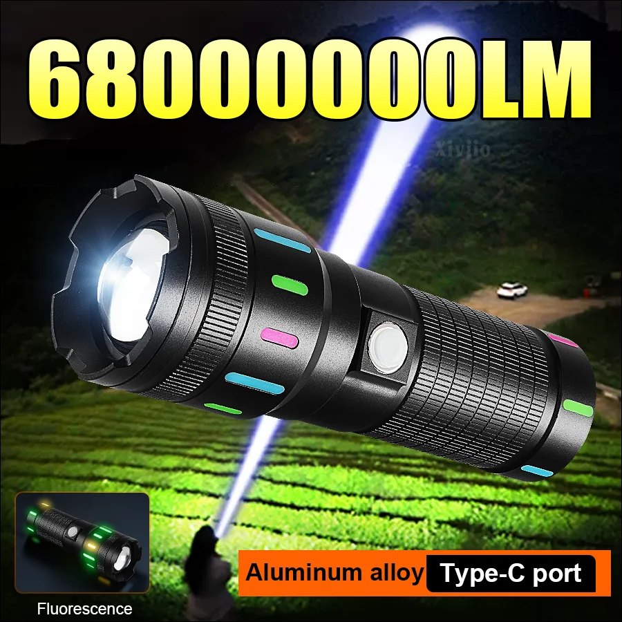 

2025 68000000LM Super Big Flashlight USB Rechargeable Lamp Aluminum Alloy Most Strong LED FlashLight Camping Lantern 6000mAh