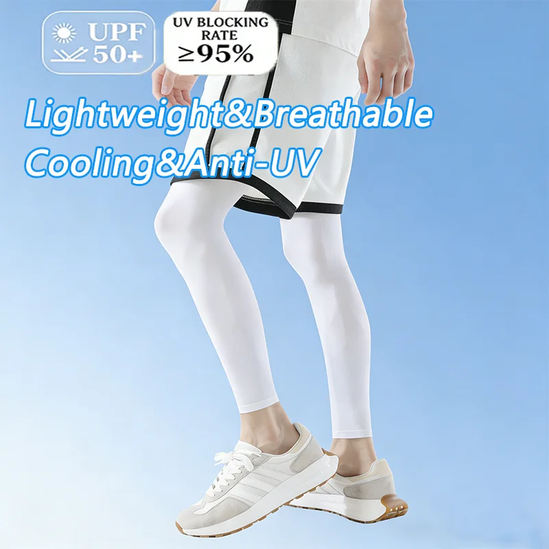 1Pair Ice Silk Leg Sleeves Anti-UV Breathable Running Leg Cover Unisex Elastic Sun Protection Basketball Cycling Leg Guards