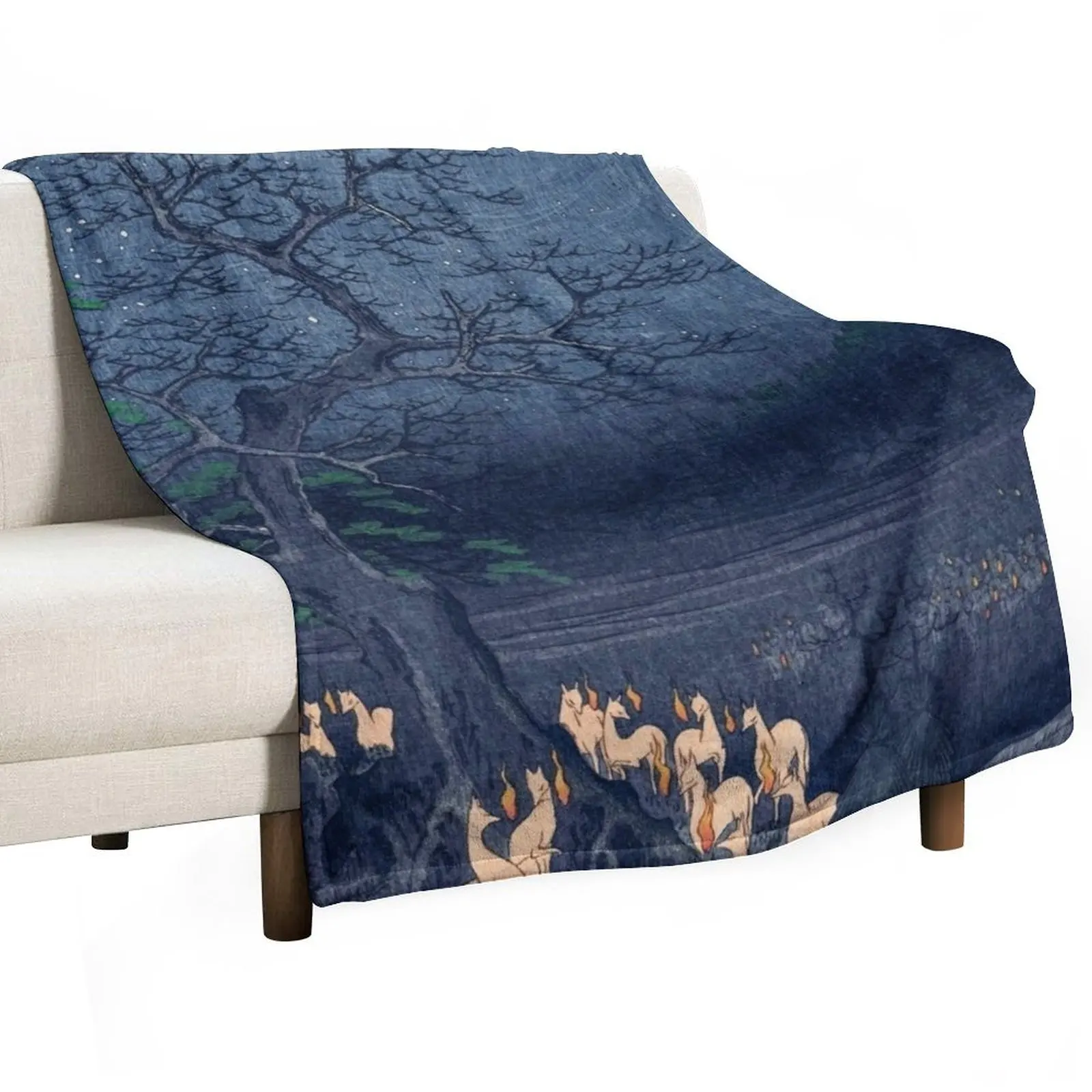 Foxes at Night Shrine Vintage Ukiyo-e Japanese Art Throw Blanket Summer Beddings for babies Blankets