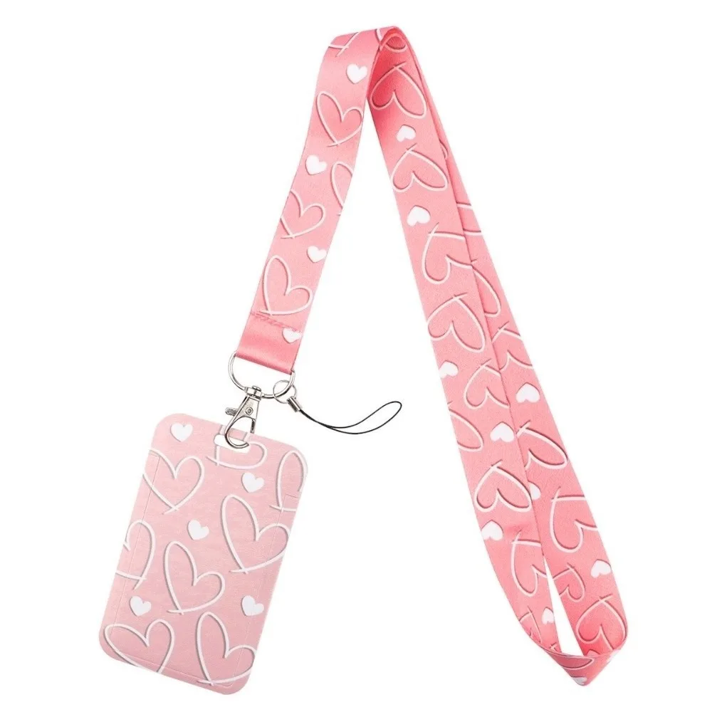Keyring Accessories Minimalist Style Heart Credential Holder Heart Pink Neck Strap Key Lanyards Gifts