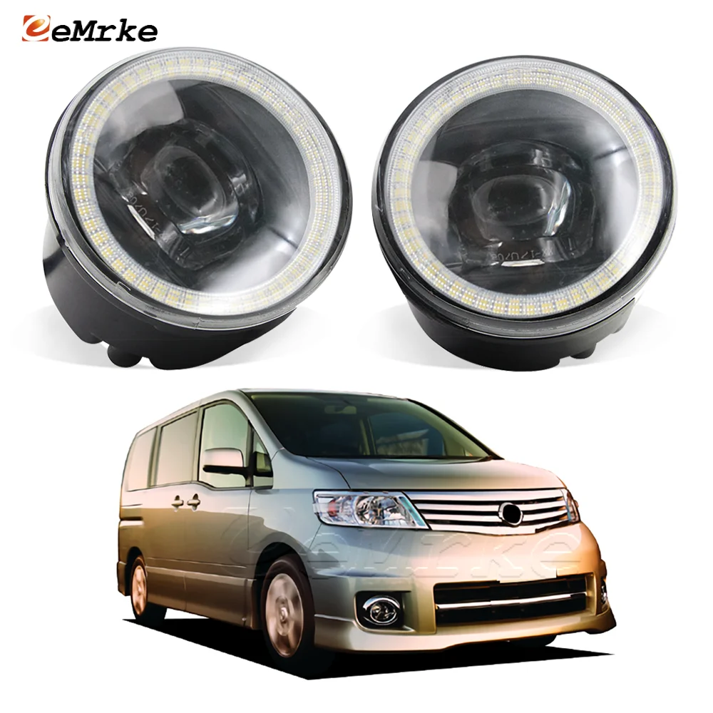 LED Fog Lights Cut-Line Lens for Nissan Serena Highway Star C25 Pre-facelift 2005 2006 2007 Angel Eye DRL Daytime Running Lamp