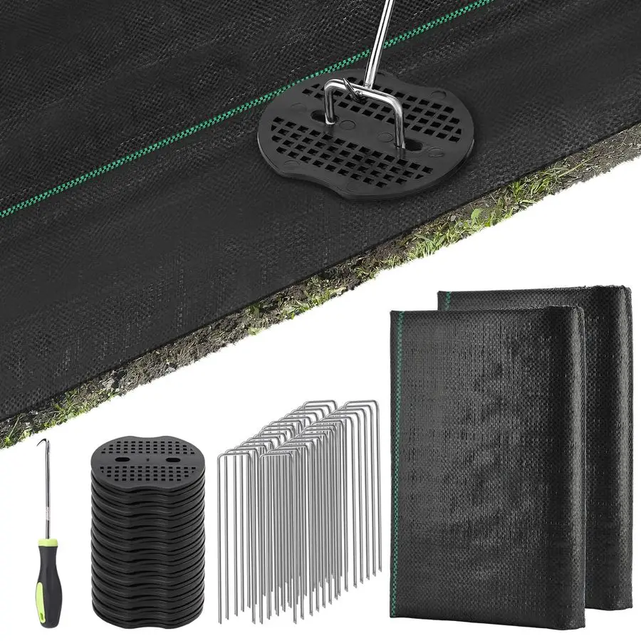 

Ткань для защиты от сорняков, 40 шт. устойчивых к разрывам прокладок, 40 шт. садовых колышков, крюк-копытце, 3.2 унции, сверхпрочное уличное укрывное полотно для грунта