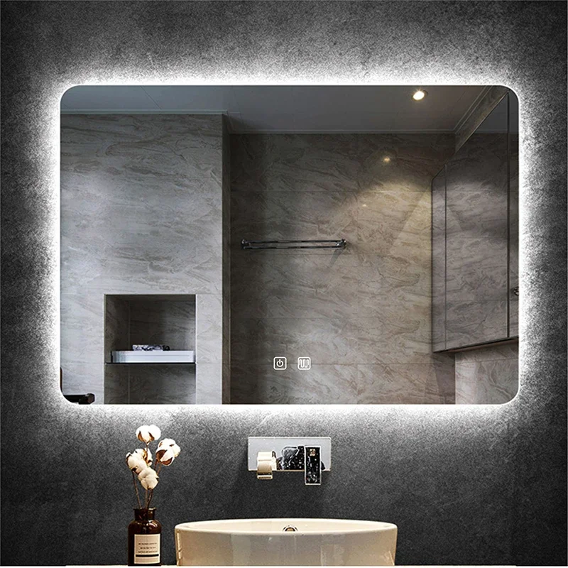 

Rechteck Wand Montiert Badezimmer Smart Spiegel Mit LED Licht Anti-nebel Make-Up Spiegel Hintergrundbeleuchtung Touch Schalter