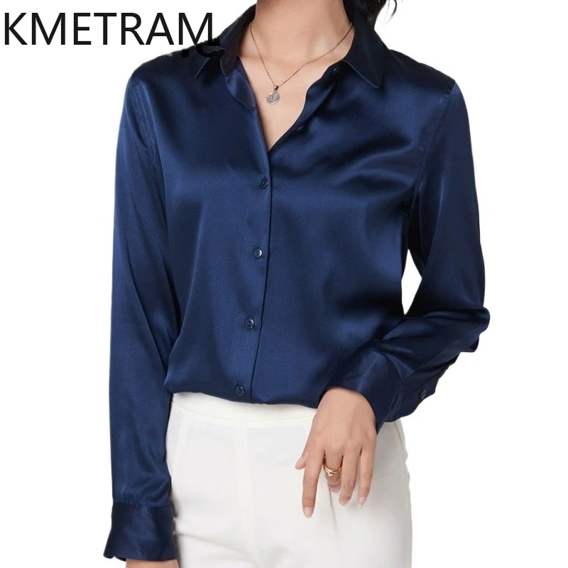 

KMETRAM 93% Mulberry Silk Blouse Elegant Office Wear Woman Shirt 16 Colors Long Sleeve Summer Tops 2025 Women Clothing Блузка