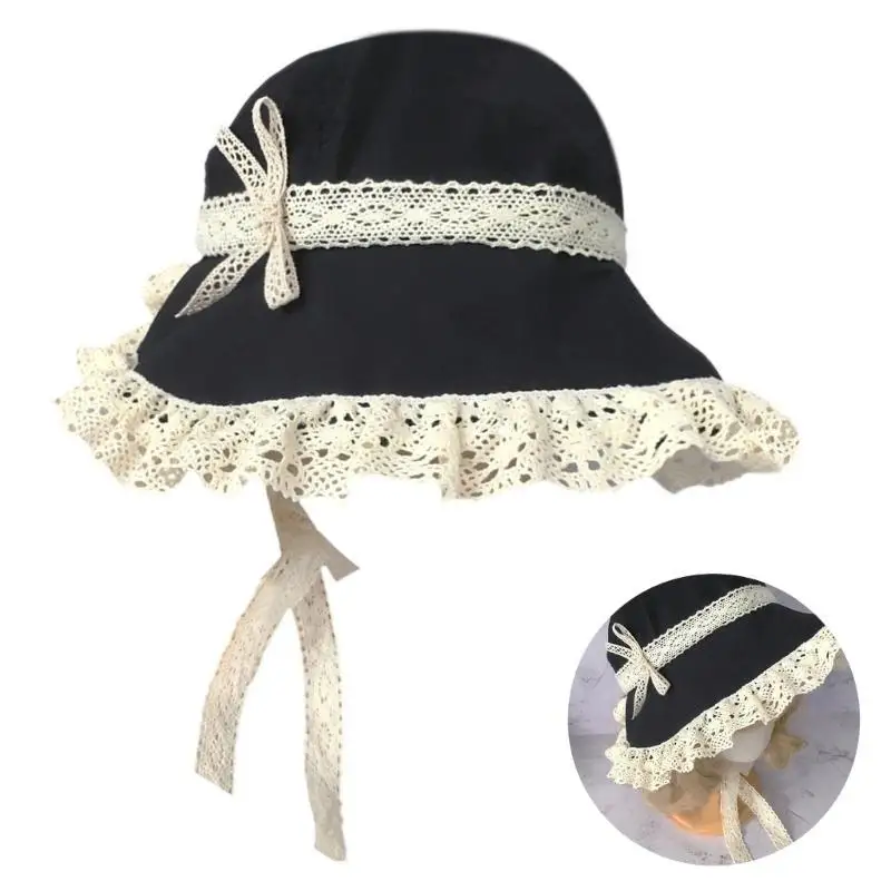 652F قبعة فيكتورية بقاعدة بونيه فيكتورية مع حزام من الدانتيل لملابس الشاطئ لحفلات زفاف العروس وحفلات الكوكتيل النسائية #2