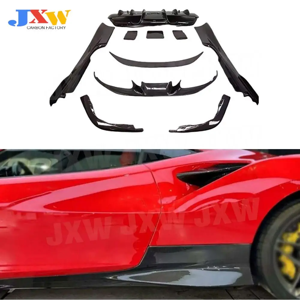 JXWANCF Carbon Fiber Front Lip Rear Bumper Diffuser Spoiler Splitter Side Skirts for Ferrari F8 Trunk Wing Car FRP