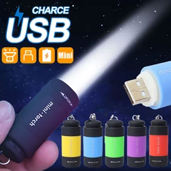 Mini LED Torch Light USB Rechargeable Portable Small Keychain Rotary Switch Lamp Waterproof Outdoor Camping Emergency Flashlight