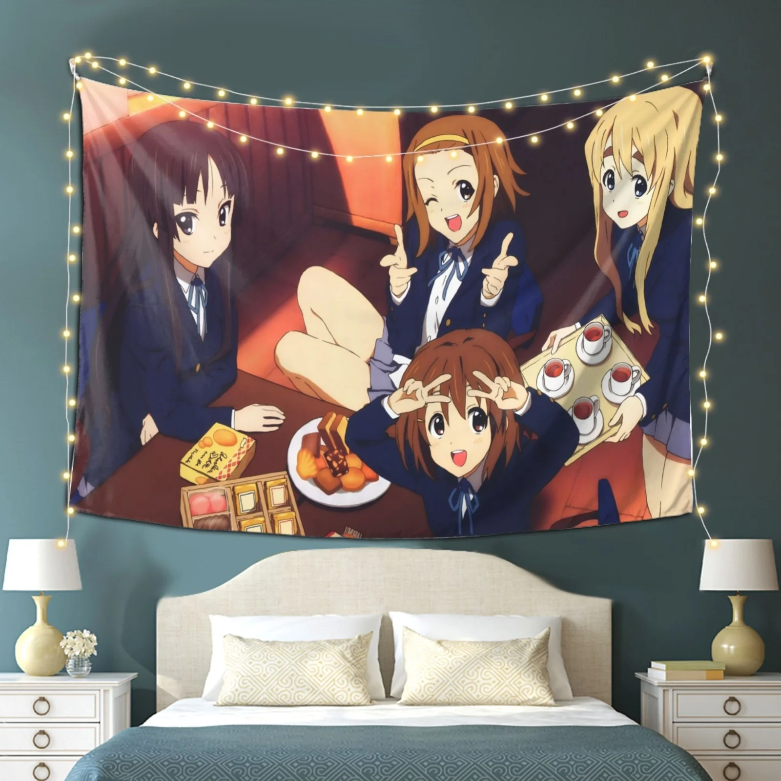 VIKAMA Anime School Girl Tapestry, K-on Cafe Tea Party Wall Hanging, Aesthetic Room Decor for Bedroom Dorm Living Room