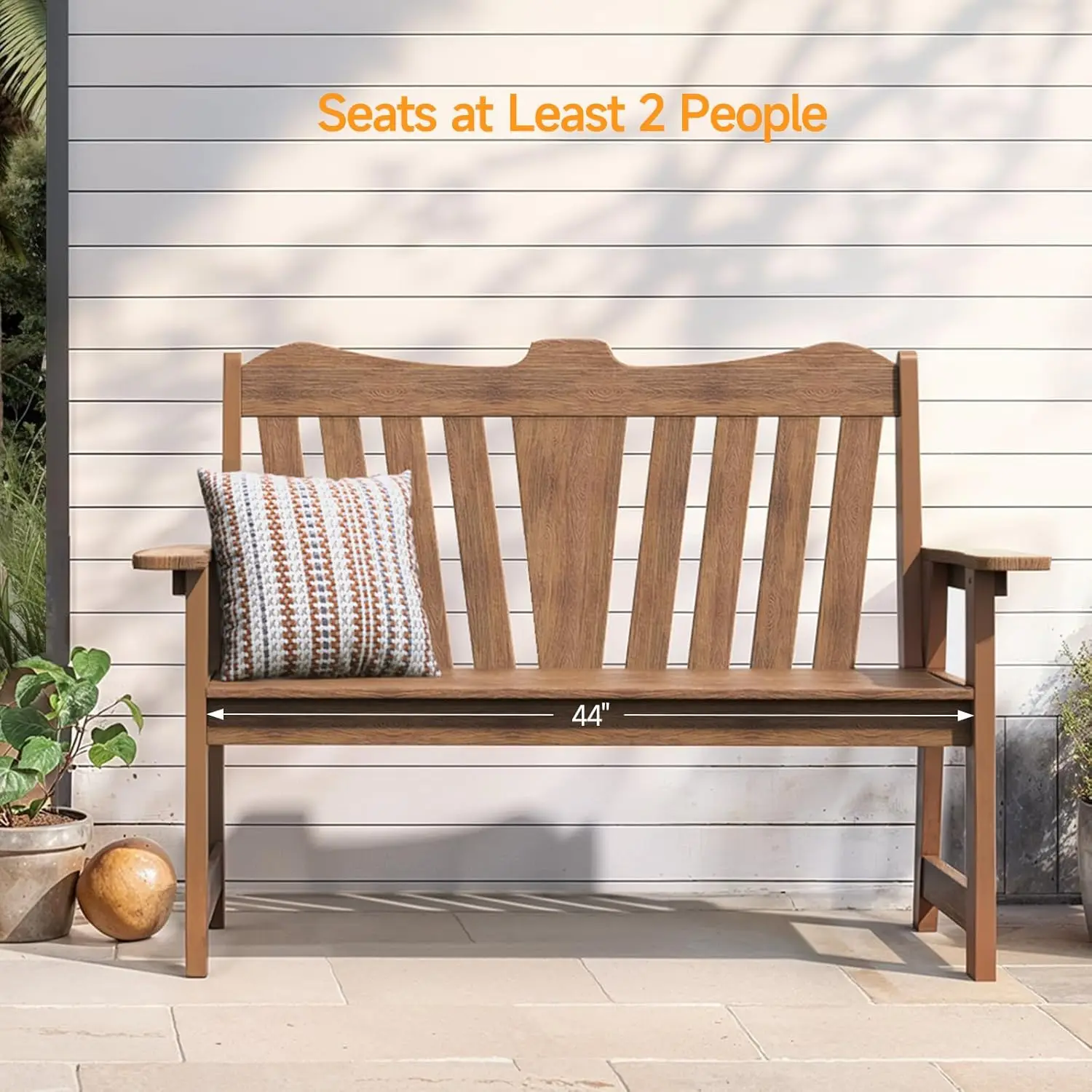 Outdoor Bench, 2-Person Weatherproof Garden Bench with Wide Armrests and Backrest, All-Weather Patio Bench Will not Rot and