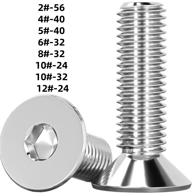 

50 штук 2 # -56 4 # -40 5 # -40 6 # -32 8 # -32 10 # -24 10 # -32 12 # Винт с потайной головкой и шестигранной внутренней резьбой -24 UNC, нержавеющая сталь 304