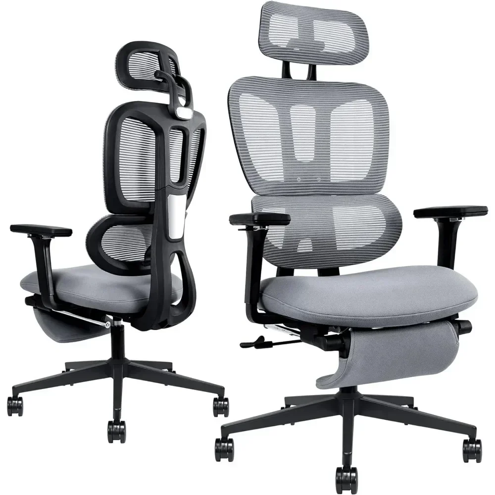 Ergonomic Office Chair with Footrest, High Back Computer Office Chair with Dynamic Lumbar Support, 2D Headrest, 4D Armrest, Spon