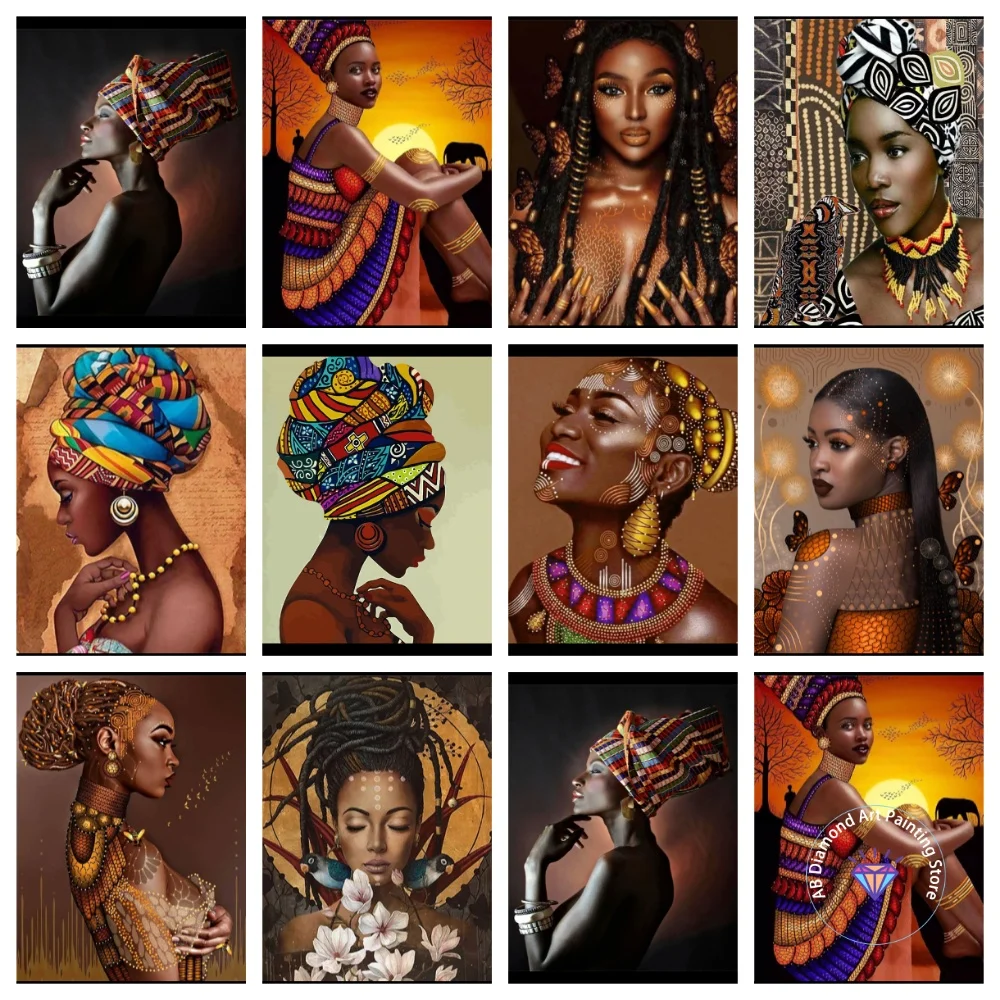 

African Girl AB Diamond Painting Kit Square Round Diamond 5D DIY Mosaic Handmade Art Adult Exquisite Gift Crafts Home Decor