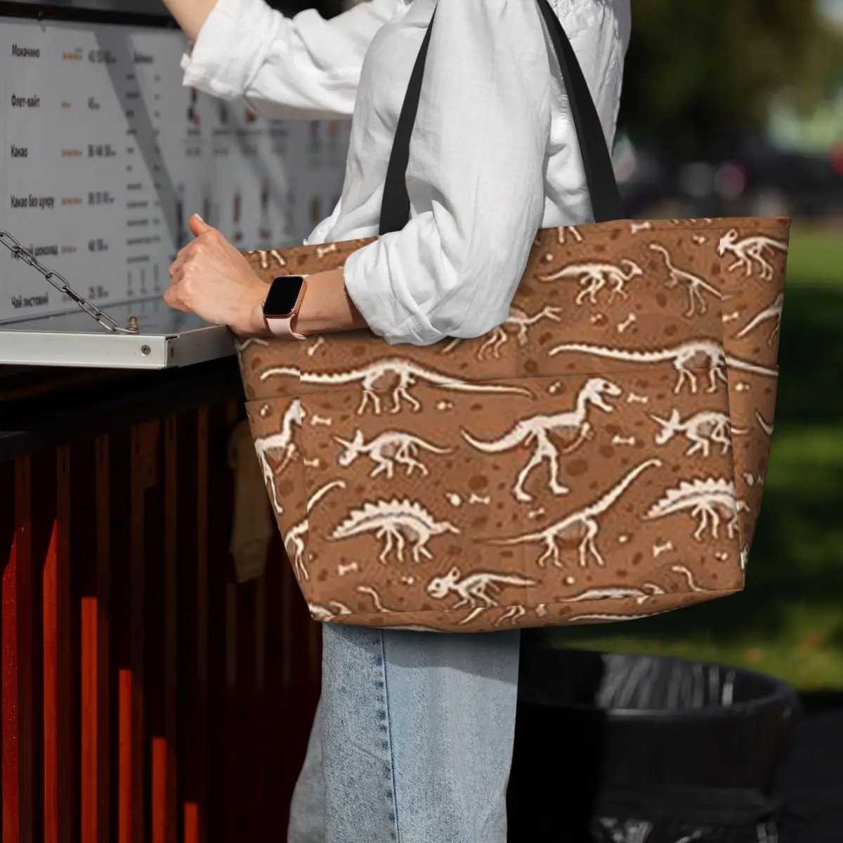 Dinosaur Fossils Halloween Beach Tote Bag Sport Gym Yoga Duffle Large Tote Bag Women Travel Bag Fitness bag