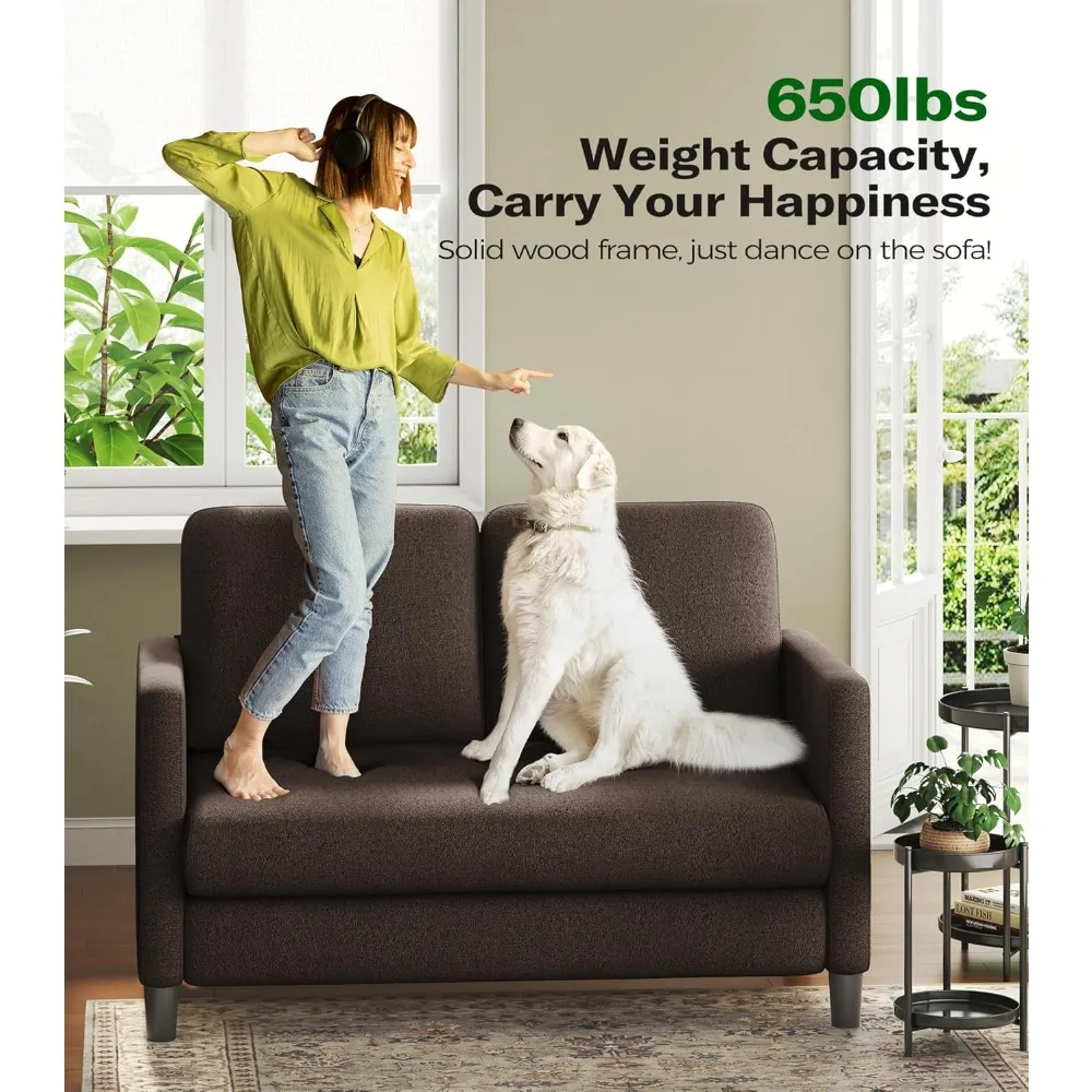 أريكة Loveseat، 51 مقعدًا حبًا، مقعدًا صغيرًا مريحًا للمساحات الصغيرة، أريكة إعداد خالية من الأدوات لغرفة النوم، أريكة خشبية بالكامل #4