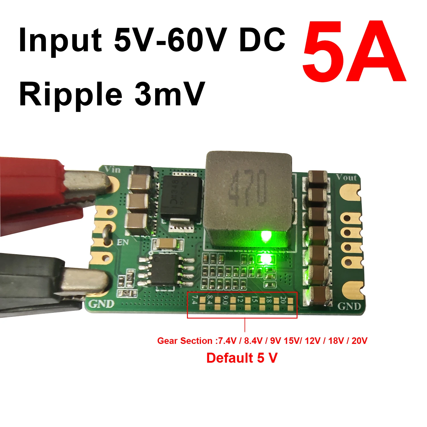 5A Input 5-60V DC TO DC Buck Power Supply 5V 7.4V 8.4V 9V 12V 15V 18V 20V DC Step-down Voltage Regulator Low Ripple 3mV