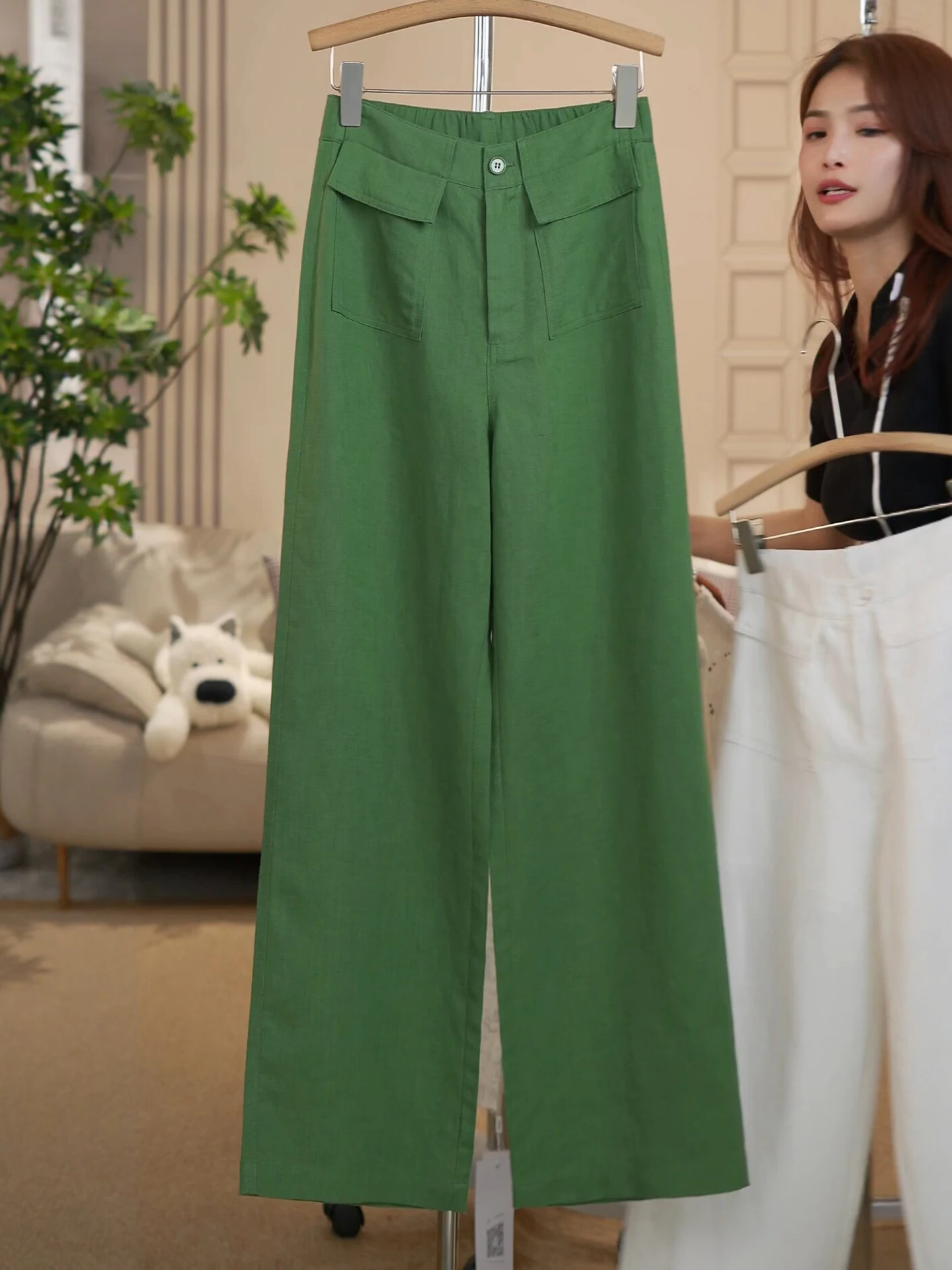 

Green Linen Wide Leg Pants Women's Summer Thin High Waist Casual Straight Sun Protection Trousers Slim Fit Casual Pants