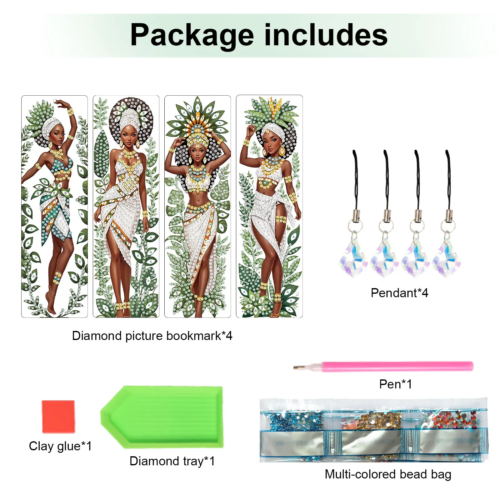 4pcs Diamond Art Painting Bookmarks Kits for Adults,Animals DIY Bling Crystal Pendant Bookmark for Home Office Diamond Art Gifts - view 3