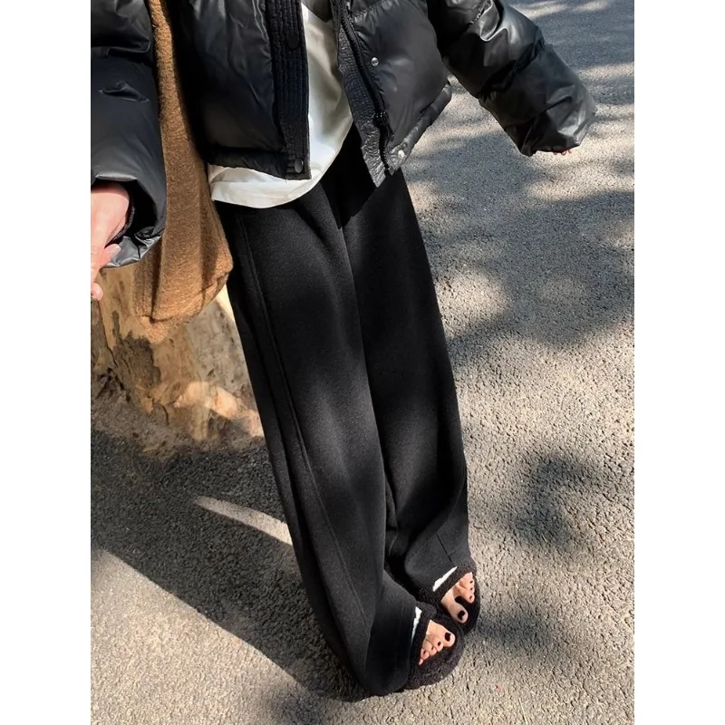 

Woolen Wide-leg Pants for Women in Autumn Winter New Style High-waist Drape Thickened Straight Pants Long Pants