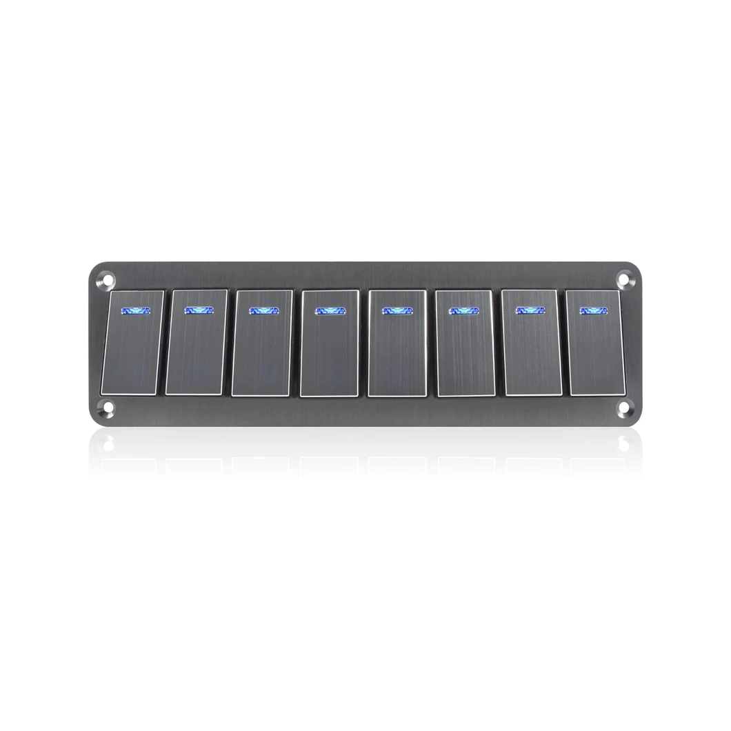 8 Gang ON-OFF Toggle Switch Panel 12-24V Blue Light Waterproof Rocker Switch Panel for Marine Boat Automotive Modification Panel