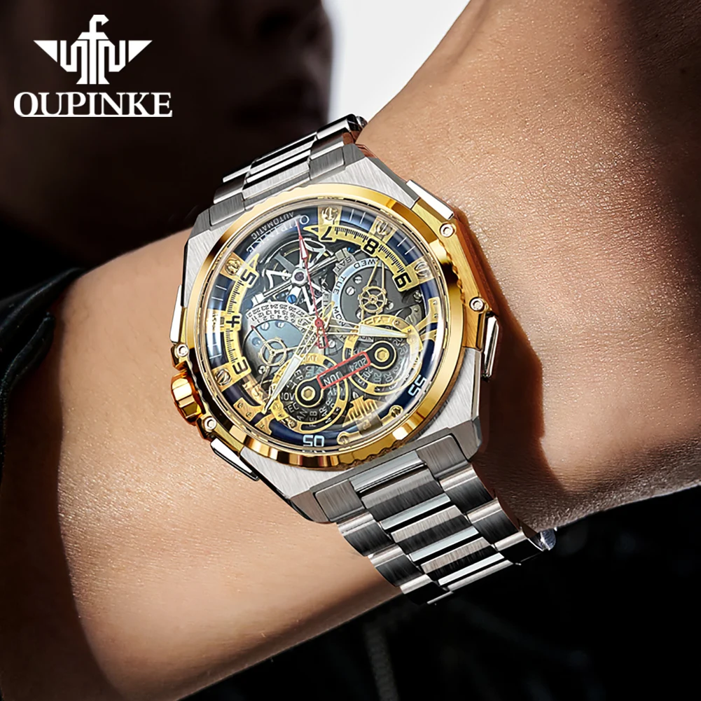 OUPINKE Top Original Man Watch Italian Designer Collaboration Luxury Brand High Quality Skeleton Automatic Mechancial Wristwatch