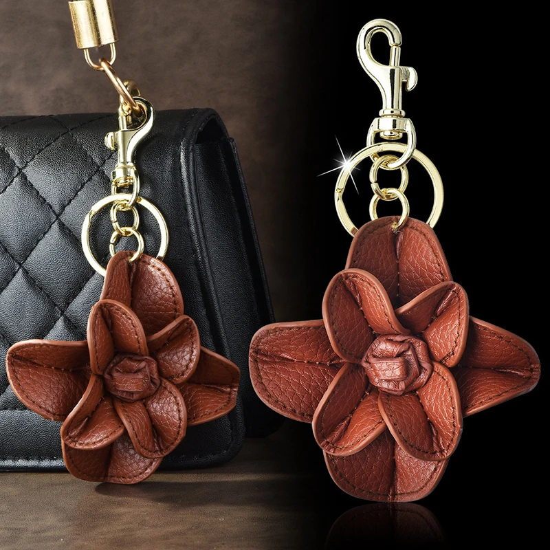 Simple Leather Flower Keychain Pendant Fashion Camellia Keychain Pendant Portable Anti-loss Key Ring Bag Decoration Gifts