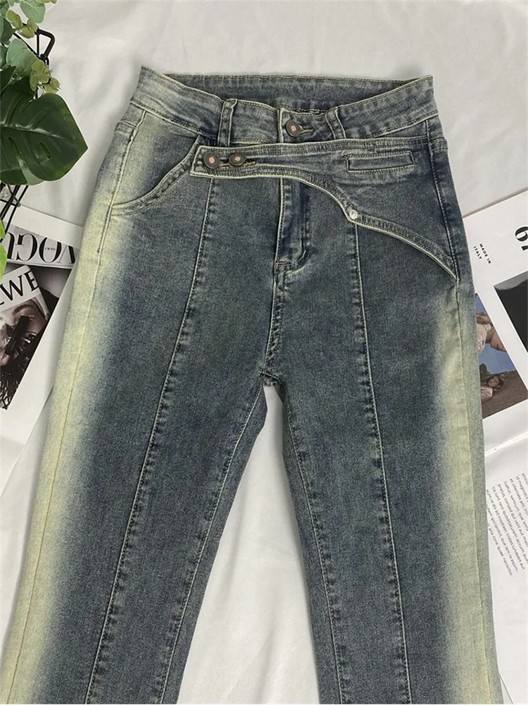 Imagem -05 - Elegante Queimado Jeans Mulher Cintura Baixa Estiramento Algodão Denim Calças Vintage Streetwear Y2k Moda Jean Feminino Chothing 2023 Novo