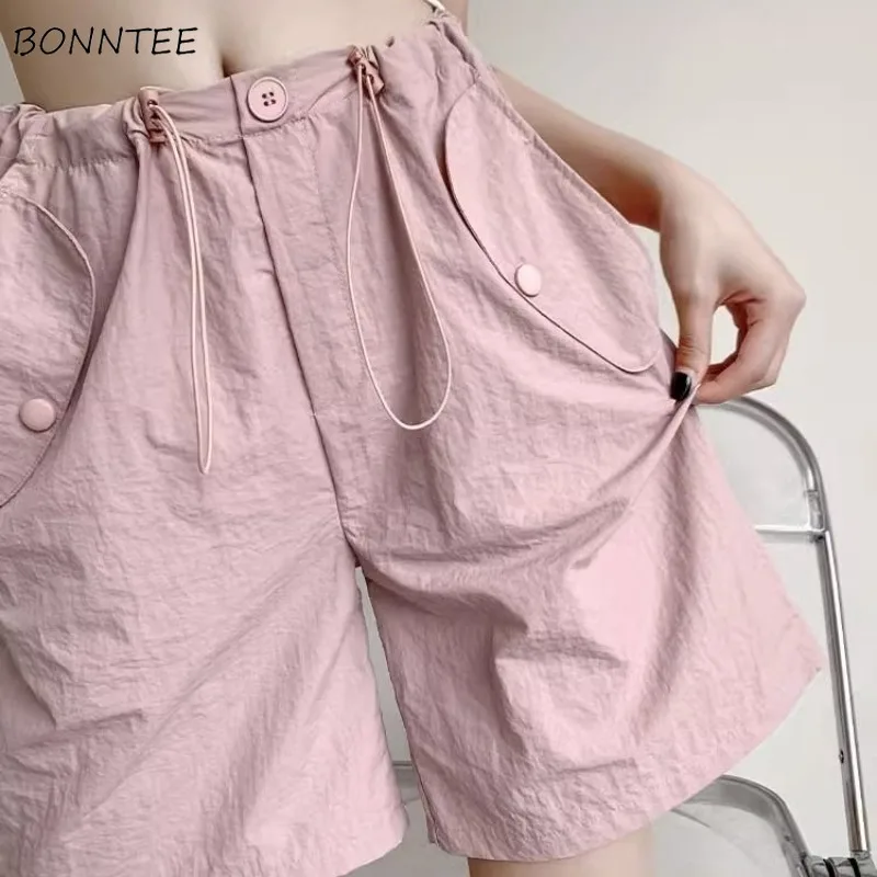 

Solid Shorts Women Loose Drawstring Simple Summer Sweet Girls All-match High Waist Korean Fashion Prevalent Trendy Soft Casual