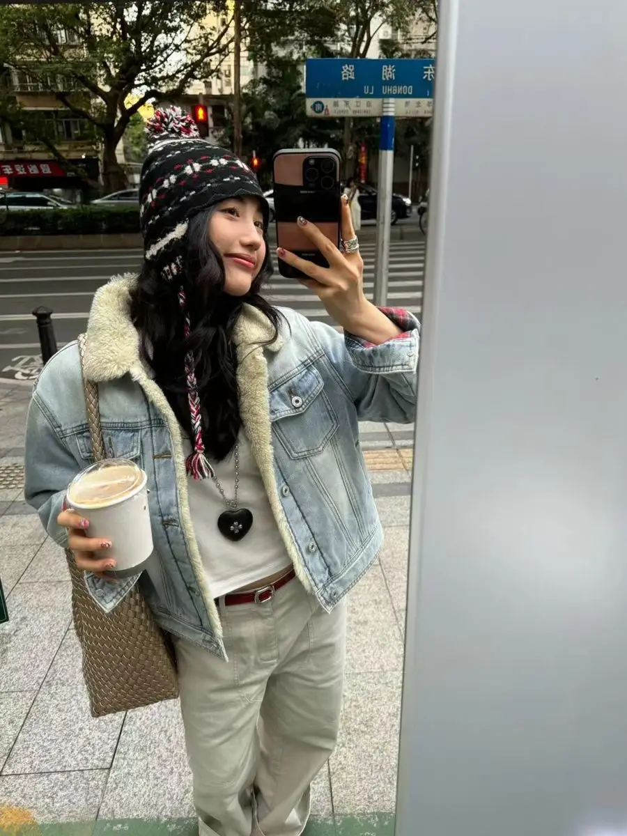 Denim Coats For Girl Fur Plush Womens Winter Anti-Odor Boxy Fit New Chinese Minimalist Outdoor Activities Cozy Thermal Jackets