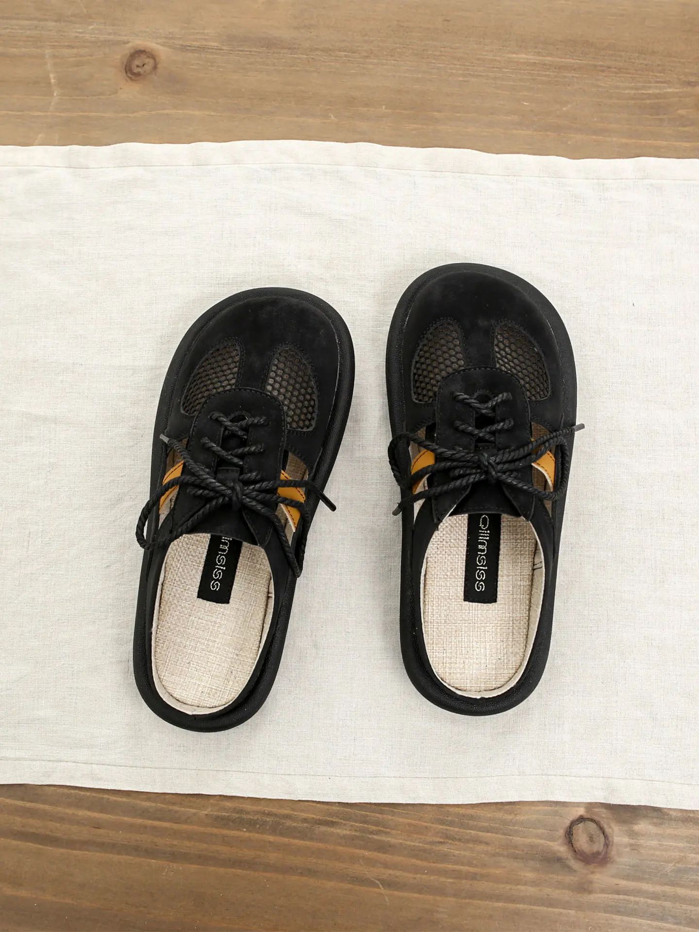 

Summer Women's Flat Bottom Open-Toe Slippers Breathable Sweat Absorbent Mesh Cloth Hollow out Design Outdoor Half-Slip Slippers