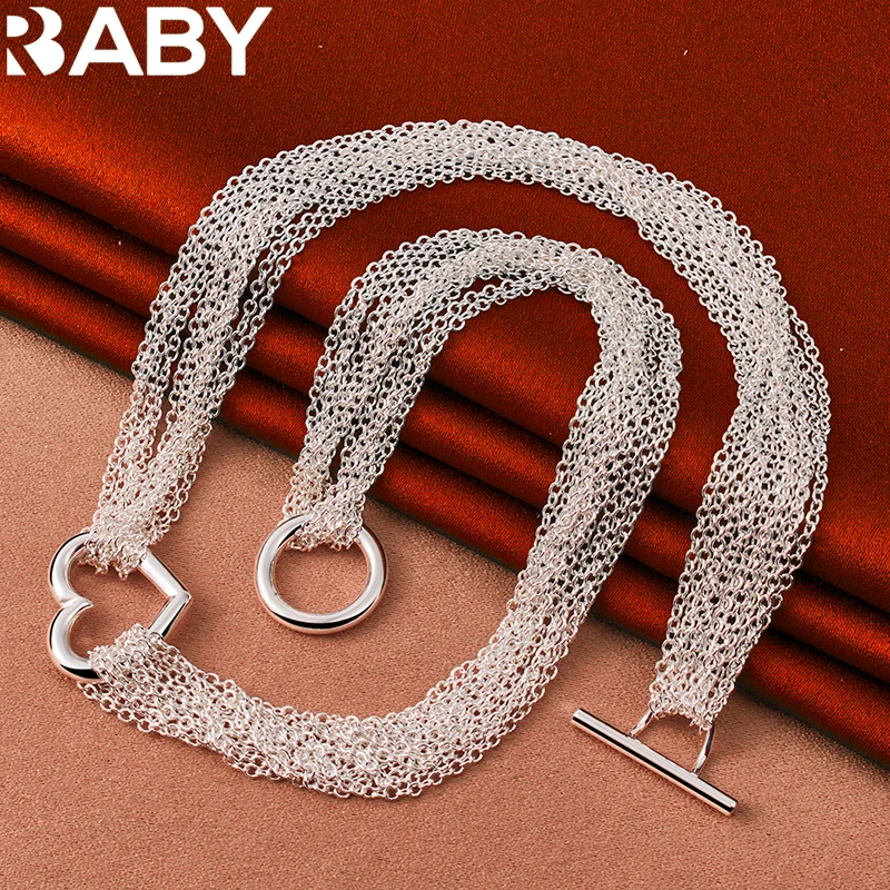 925 Sterling Silver Romantic Tassels Multi-Chain Heart Necklace For Woman Wedding Fashion Charm Jewelry Valentine'S Day Gifts