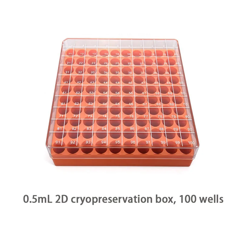 PC 2D Cryovial Storage Box 81/100 Grid Liquid Nitrogen Freeze Box for 0.5ml 1ml 2ml 5ml Lab Centrifuge Tube Holder