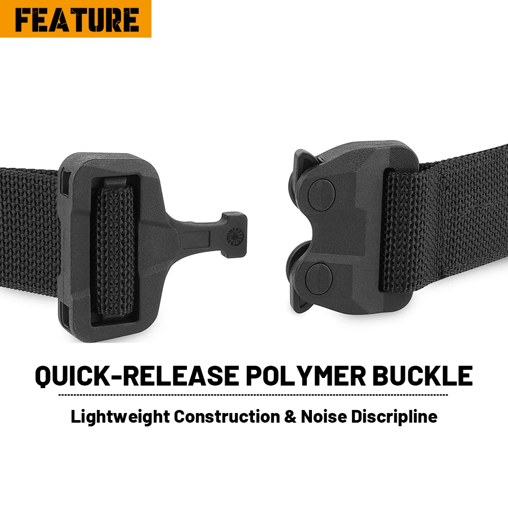 KRYDEX Tactical 1.5'' Heavy Duty Belt Stiffened 2-Ply Nylon Webbing Belt Quick Release Buckle Rigger Shooting EDC Training Black