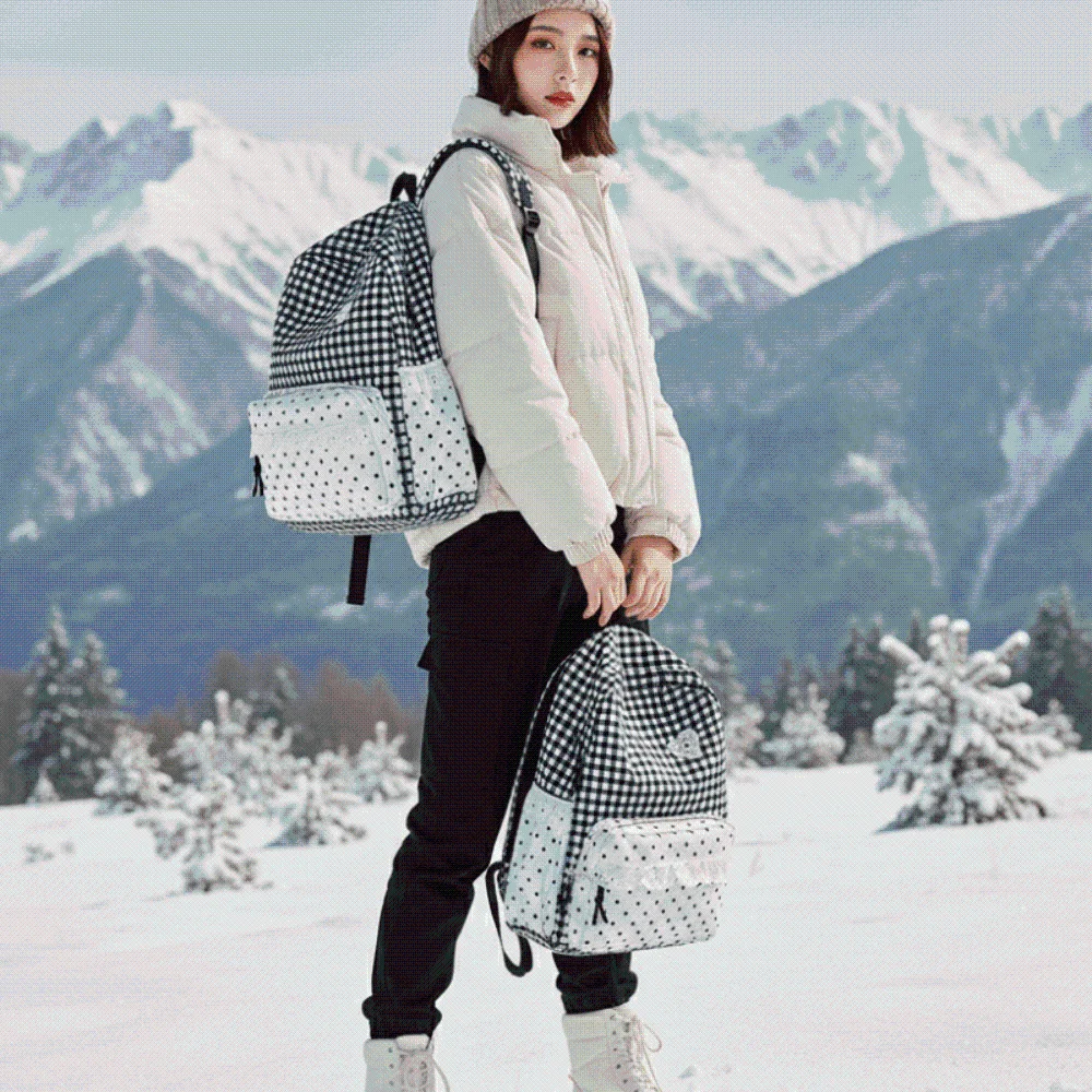 Koreanischer Gingham-Rucksack in Pastellfarben mit Rüschen-Design, Spitzen-Schultasche, verstellbare Träger, gepunkteter Karo-Tagesrucksack für den täglichen Gebrauch und Reisen – Detail 4