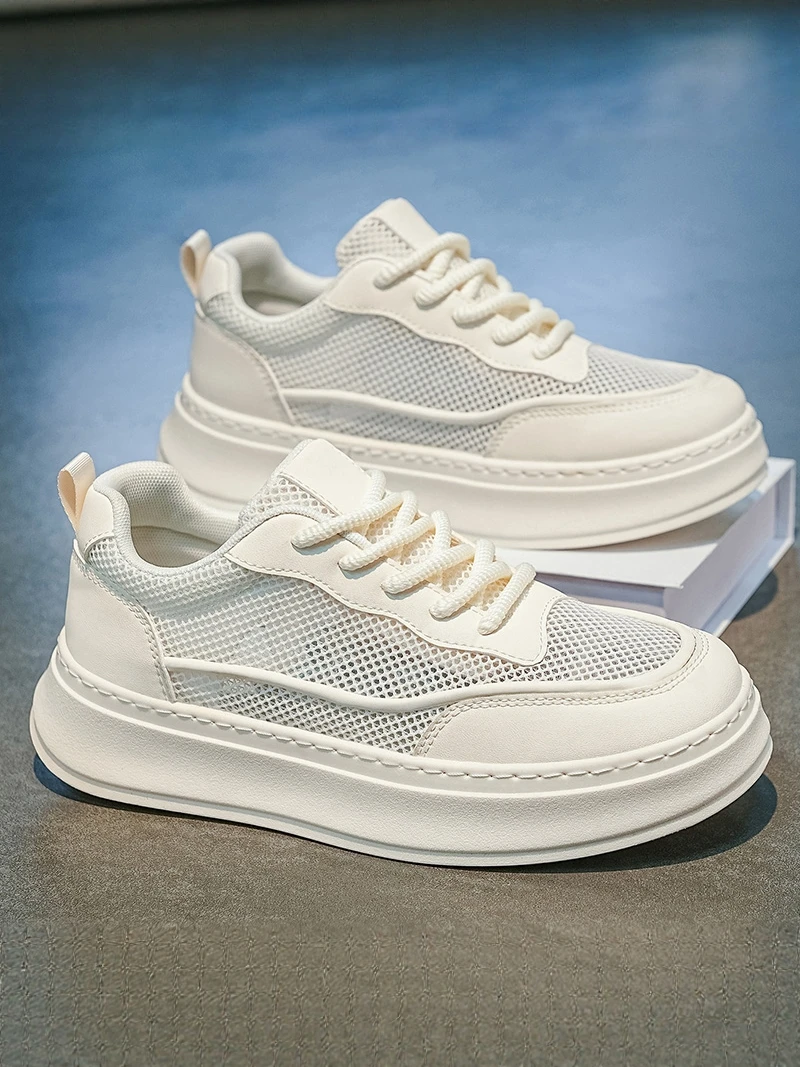 

Men's Summer 2026 New Style Mesh Breathable Fashion Sports Shoes Anti-slip Deodorant Thick Bottom Casual White Shoes