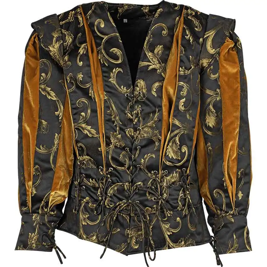 Medieval Renaissance Tudor Elizabethan Nobleman Costume Victorian Colonial Pirate Brocade Doublet Halloween Carnival Party Coat