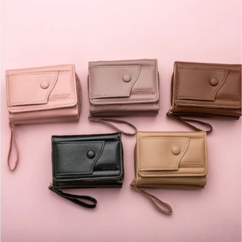 

1 шт., короткий кошелек на молнии с пряжкой в виде башни, нулевой кошелек, ручная сумка, сплошной цвет, простой универсальный модный пакет карт большой емкости