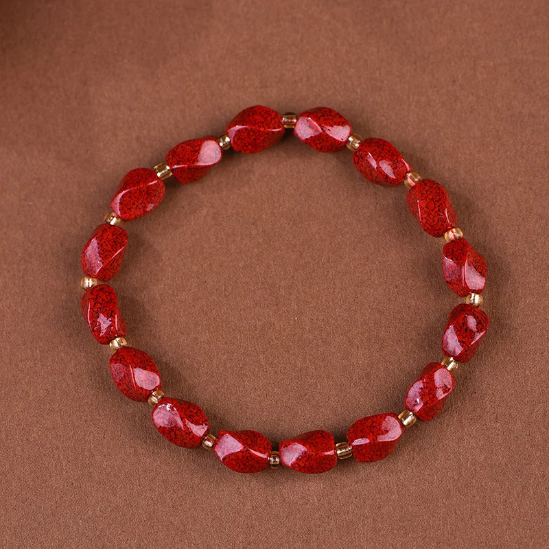Customized Natural Red Organic Crystal Sand Twisted Bead Bracelet Accessories DIY Bangle Charm Jewellery Fashion Amulet Gift
