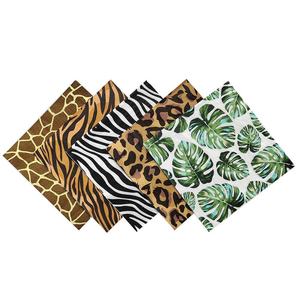 20Pcs Monstera Disposable Naplins Leopard Zebra-Stripe Party Napkins Print Naplins for Diy Party Decorations Supplies