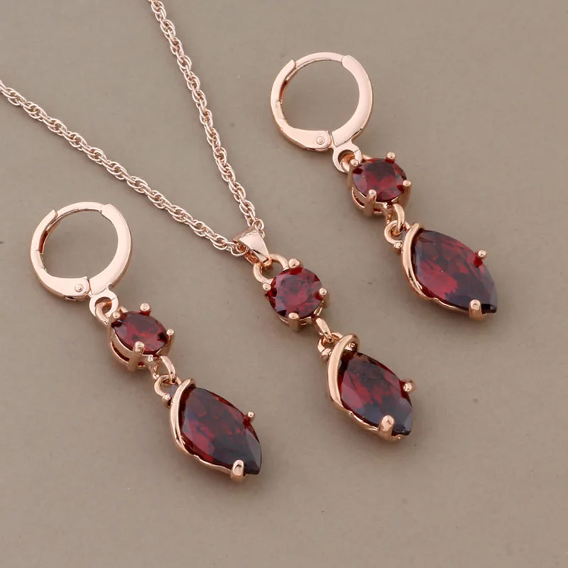 Luxury Quality Natural Zircon Long Earring And Pendant Sets for Women 585 Rose Gold Color Wedding Daily Jewelry Set