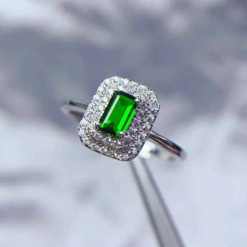 

Hotsale 925 Silver Gemstone Ring 3mm*5mm Natural Diopside Ring 18K Gold Plated Silver Genuine Chrome Diopside Silver Jewelry