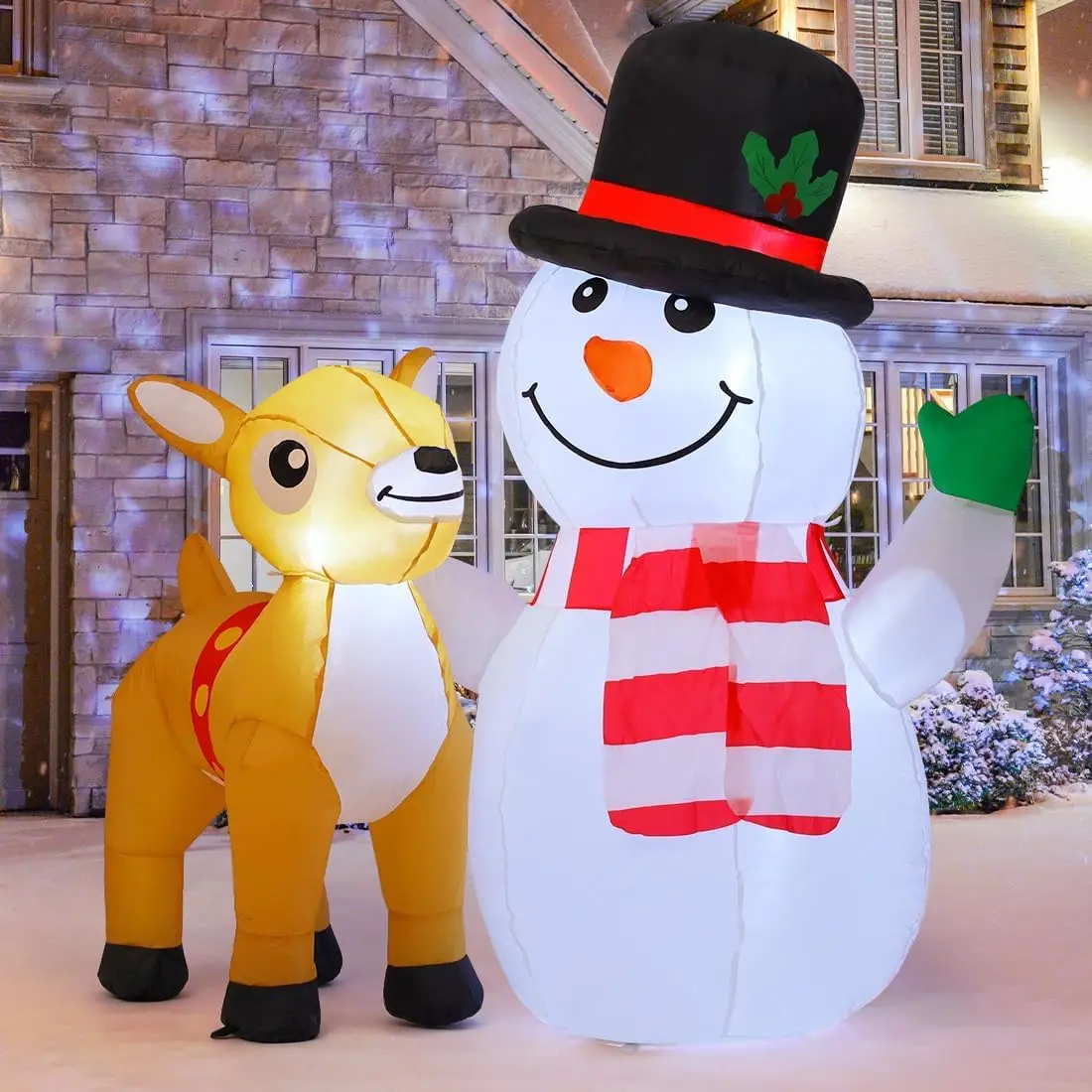 5.2ft Christmas Snowman Inflatables Outdoor Decorations, Blow Up Snowman Reindeer Inflatable with Built-in LEDs for Christ