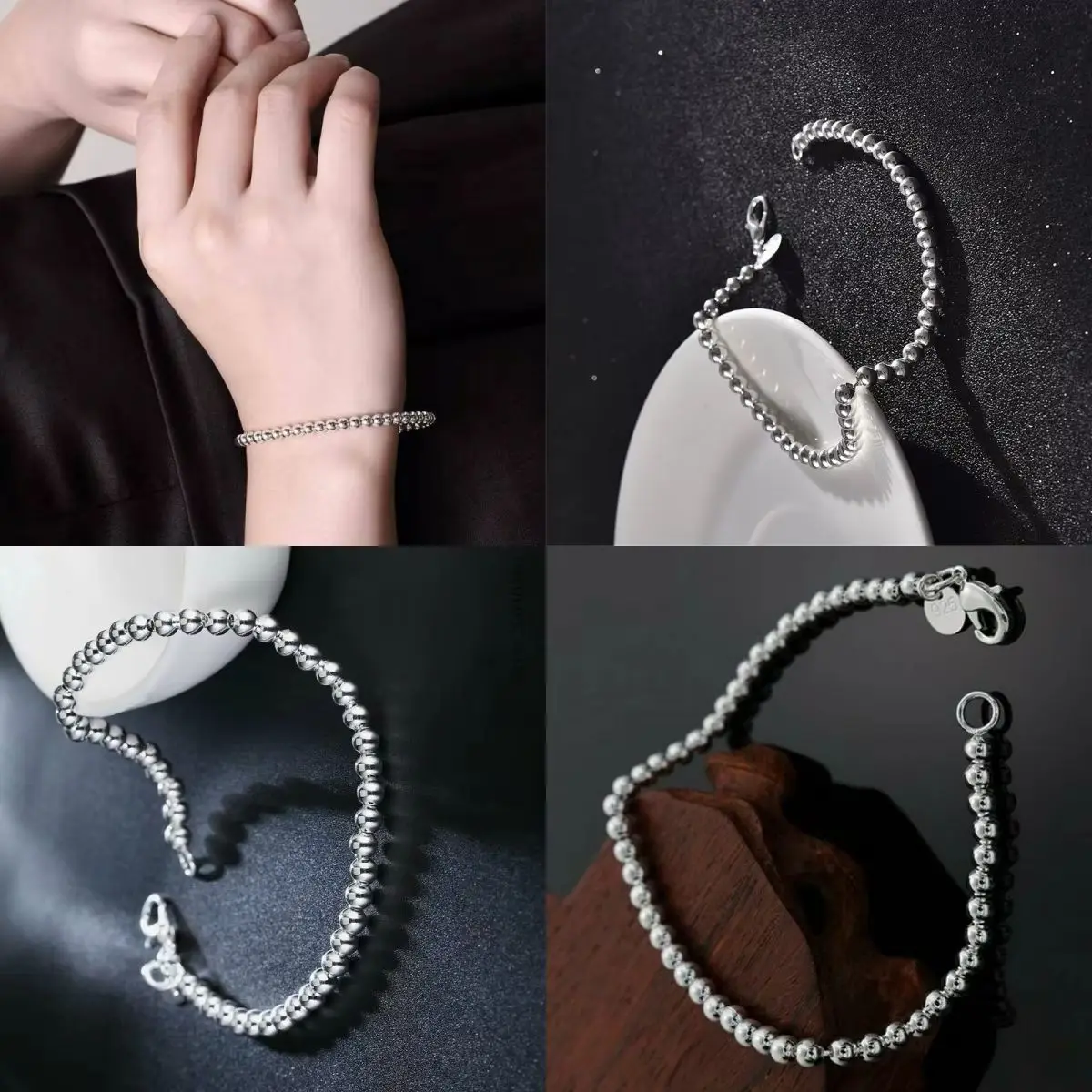 

2026 Silver plated Charm Bracelet for Women, 4mm Beads Chain, Popular Brands Jewelry, Wedding Party, Christmas Gifts