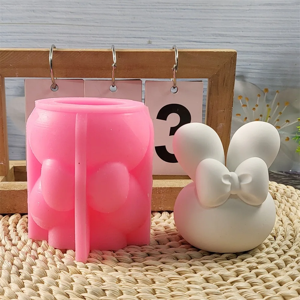 Easter Rabbits Gypsum Plaster Silicone Molds DIY Home Decoration Cute Bunnies Ornament Cement Concrete Mould Craft Candle Mold