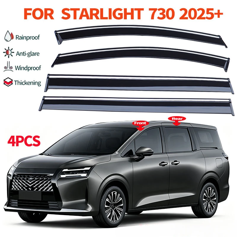 Weathershied PC Door Visor with Chrome For Wuling Starlight 730 2025+ MK1-F520M Rain Shine Weather Shield Window Visor