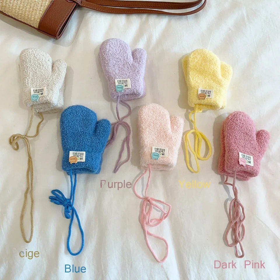 Thickened Fleece Neck Warmer Gloves for Children Boys And Girls Knitted Woolen Mittens Hanging Necklace Style Baby Toddler Wi...