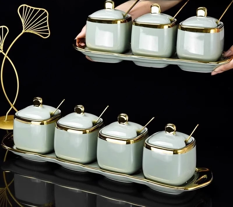 

Seasoning bottles and cans household kitchen highend light luxury highvalue ceramic covered combination
