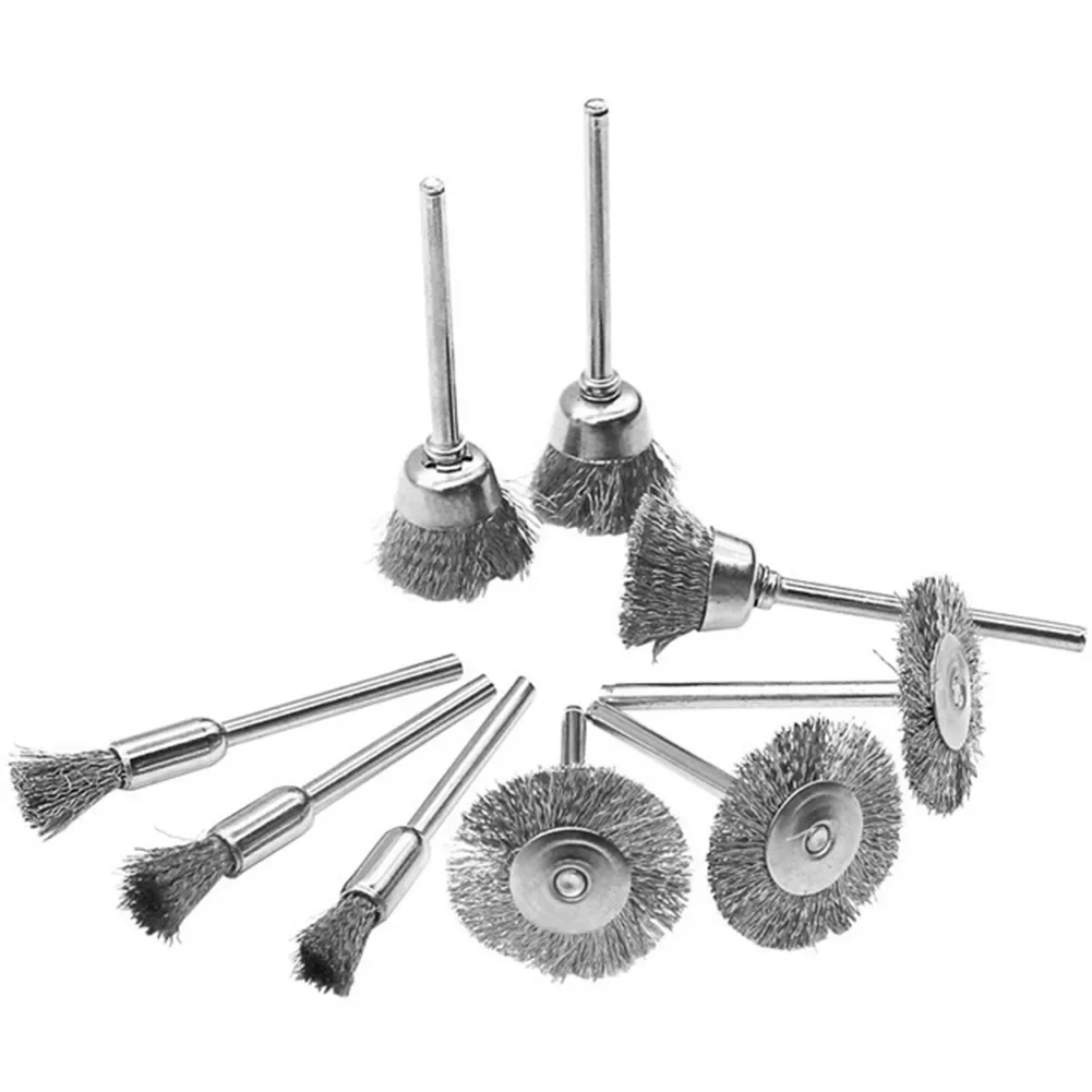 9Pcs Set Wire Brush Wire Wheel Rotary Tool Stainless Steel Rust Removal Polishing Cleaning Deburring Brushes